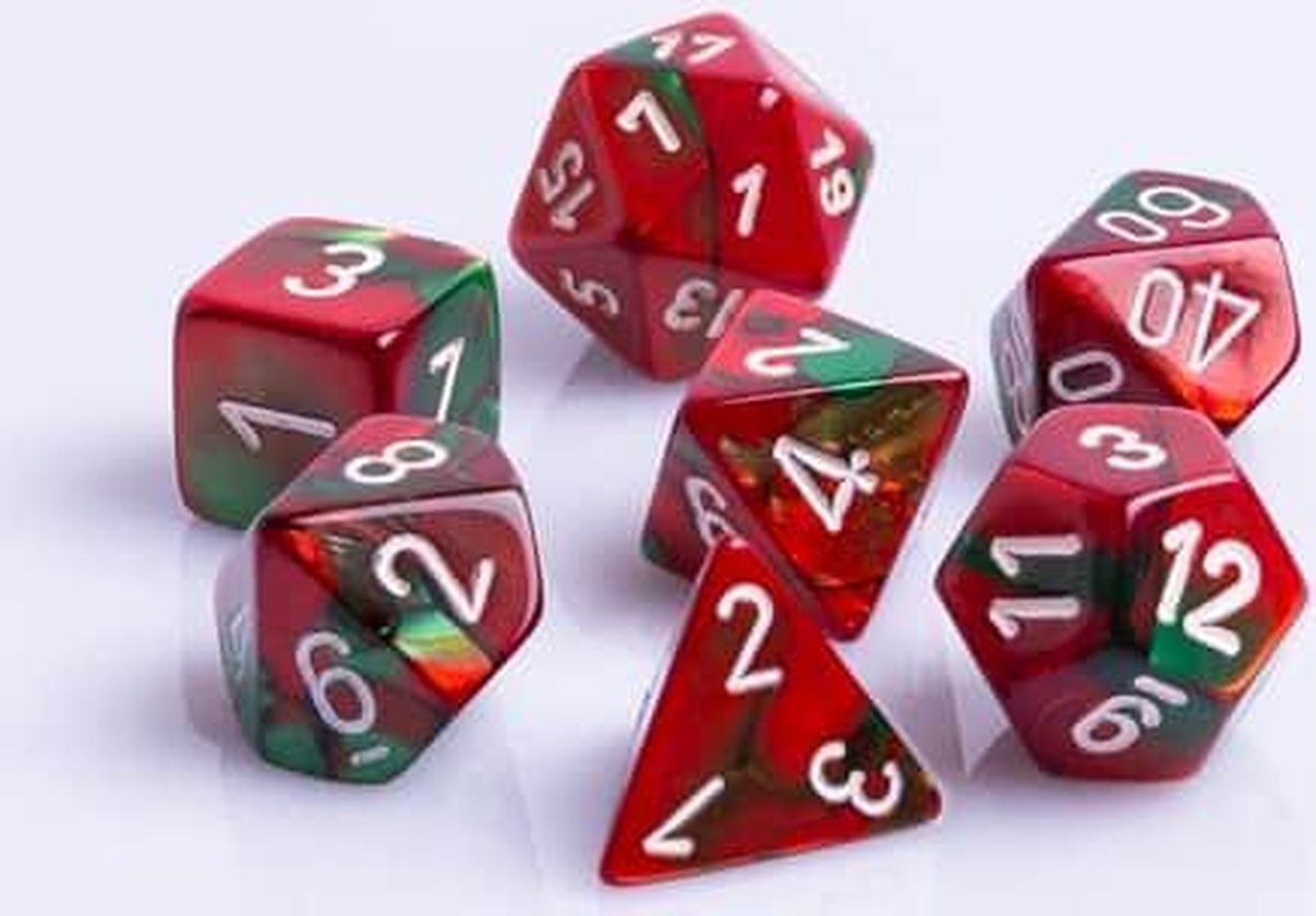 Polydice 7 Dobbelstenenset Gemêleerd Groen Rood met Wit