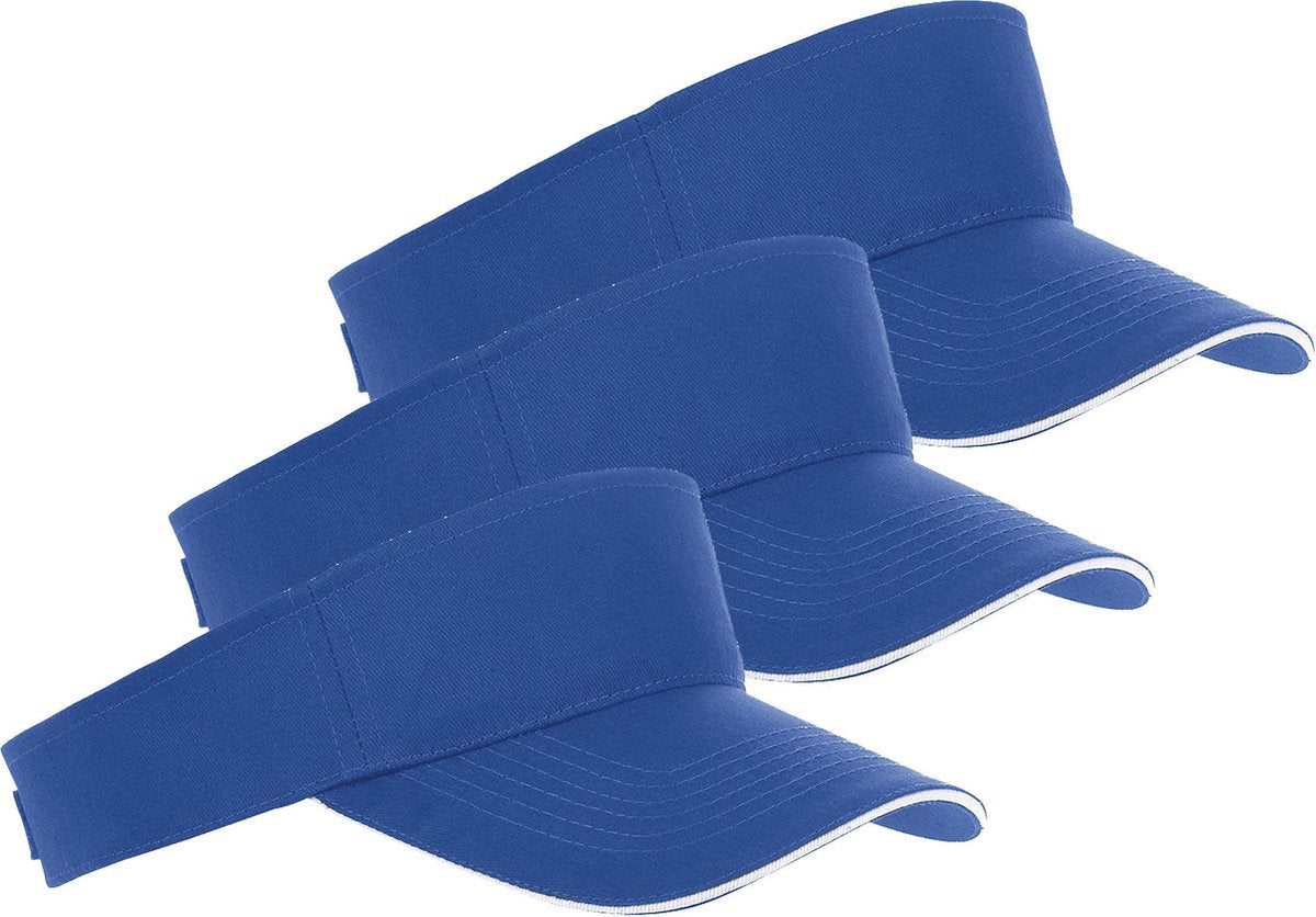 5x Kobalt blauwe/witte zonnekleppen petjes voor volwassenen - Katoenen felblauwe/witte zonnekleppen met klittenbandsluiting - Dames/heren