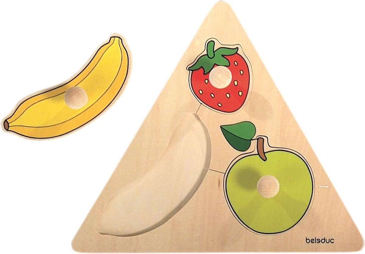 Houten driehoekpuzzel fruit