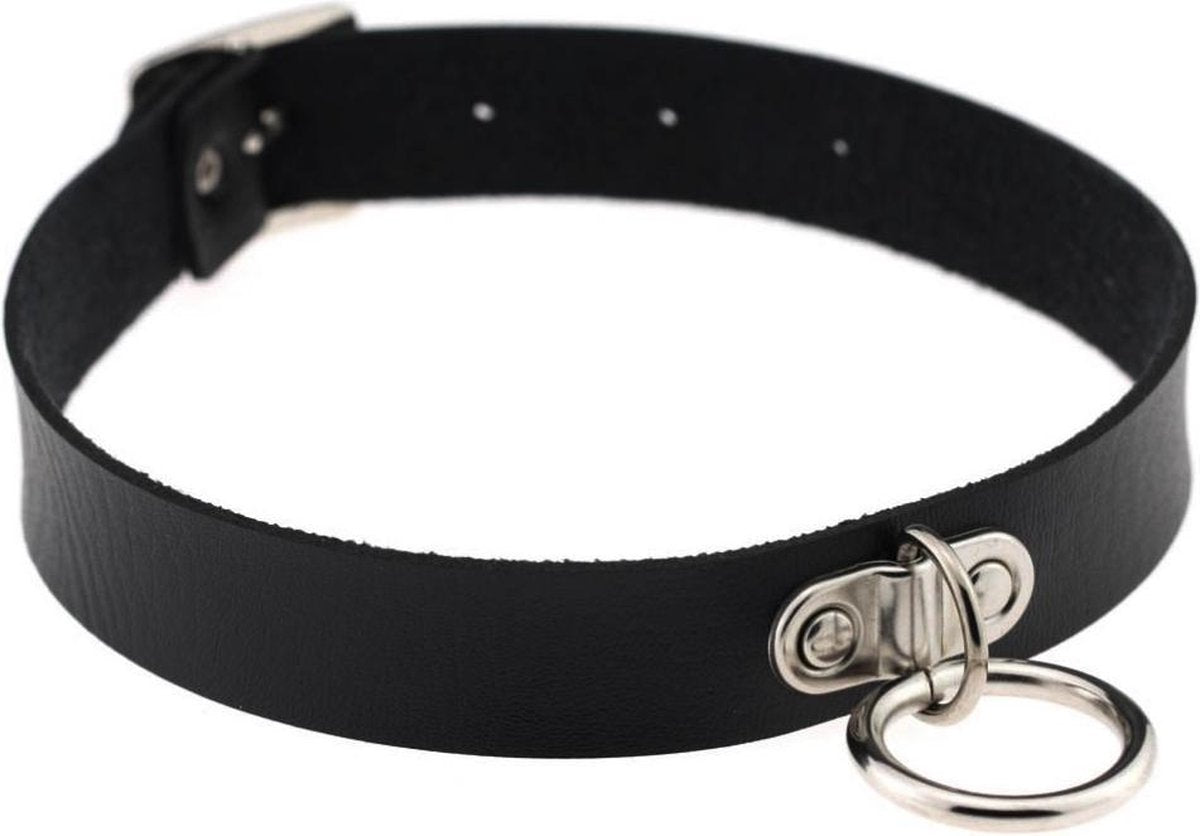 KIMU choker zwart ring gesp - PU leer collar ketting halsband sexy