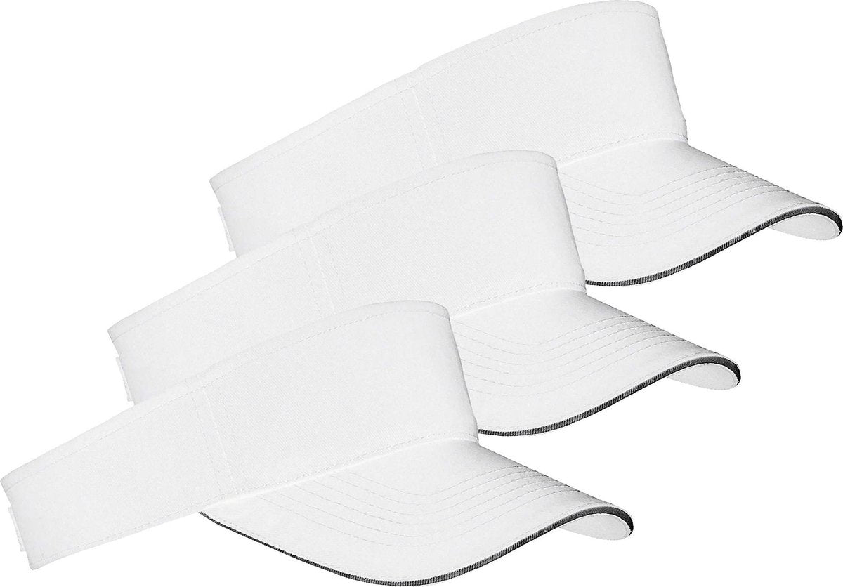 10x Witte/zwarte zonnekleppen petjes voor volwassenen - Katoenen witte/witte zonnekleppen met klittenbandsluiting - Dames/heren