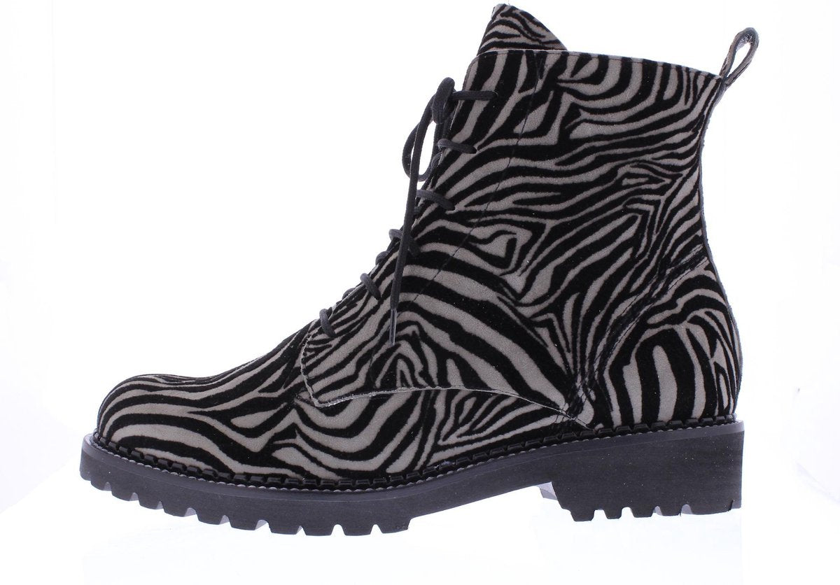 Verhulst - Kim veterlaarsje - zebra zwart grijs - wijdte H - maat 8