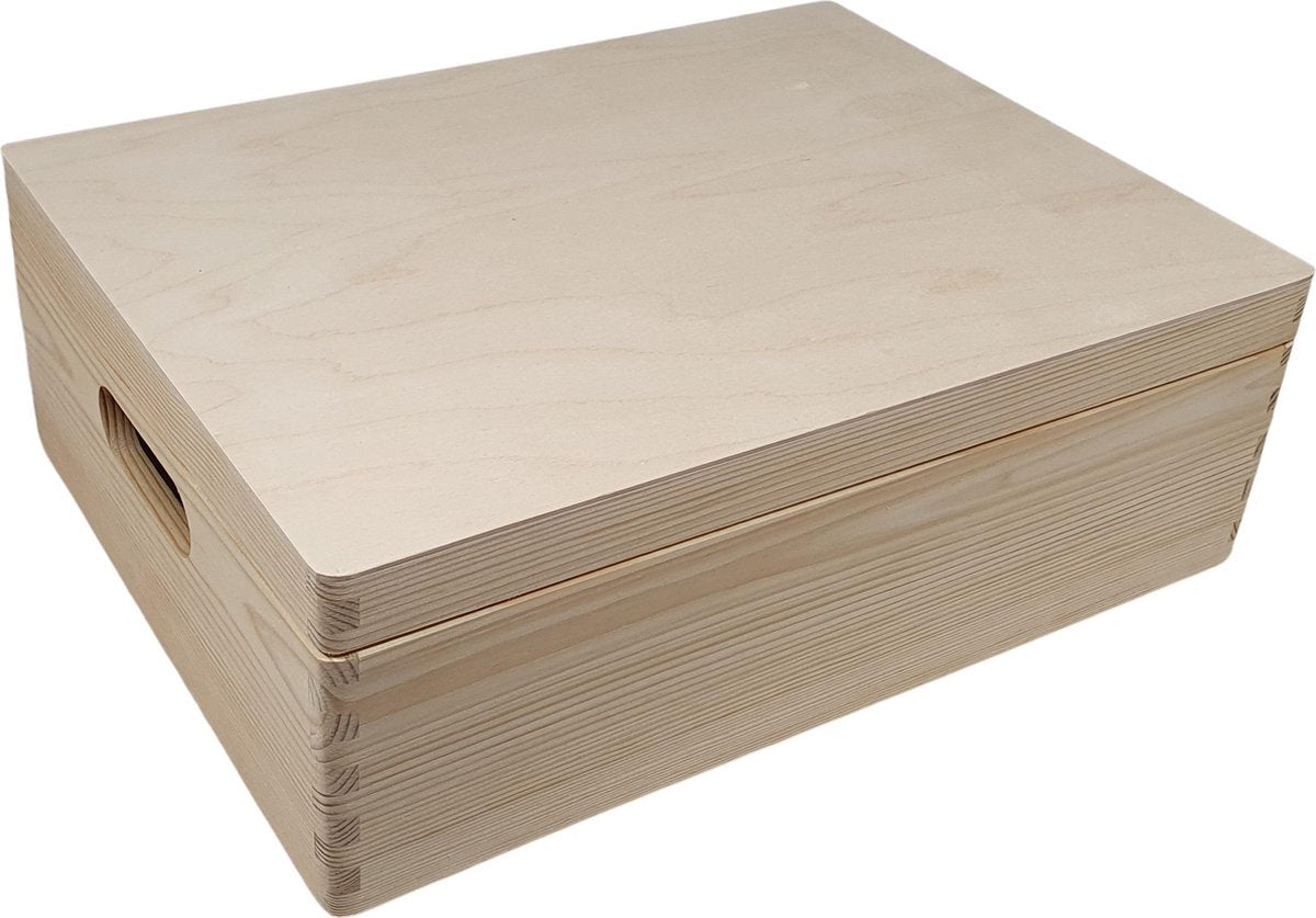 Houten opbergbox den + deksel 40x30x15H cm