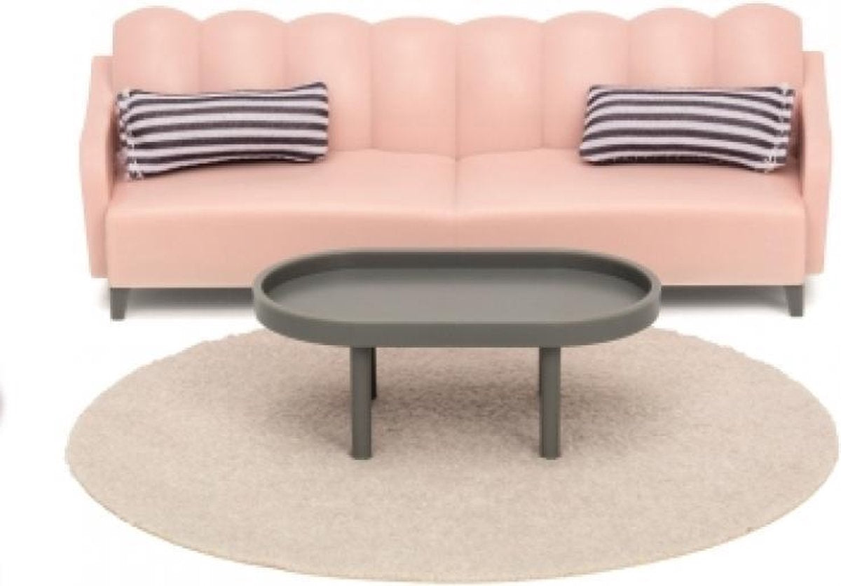 Lundby poppenhuis Basic - Woonkamerset roze/bruin
