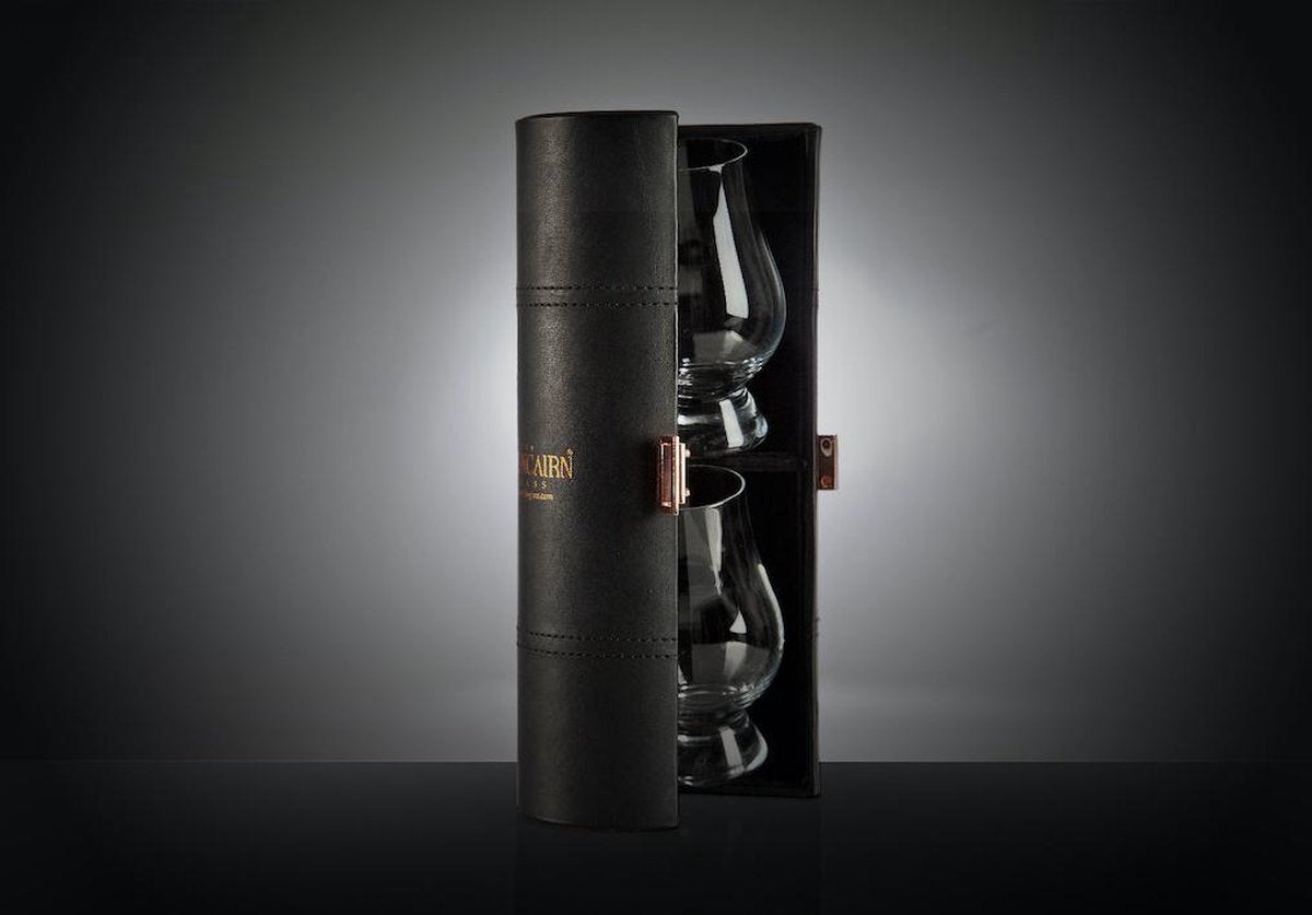 Glencairn Reisset met 2x Whiskyglas | Kristal | Handgemaakt in Schotland | In een exclusief leren reis-/ geschenkverpakking