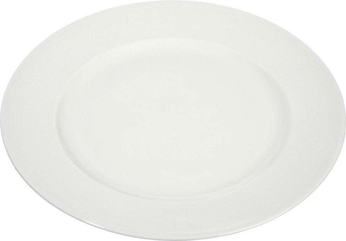 J-Line Bord Rond Streep Porselein Wit 30X30x3cm