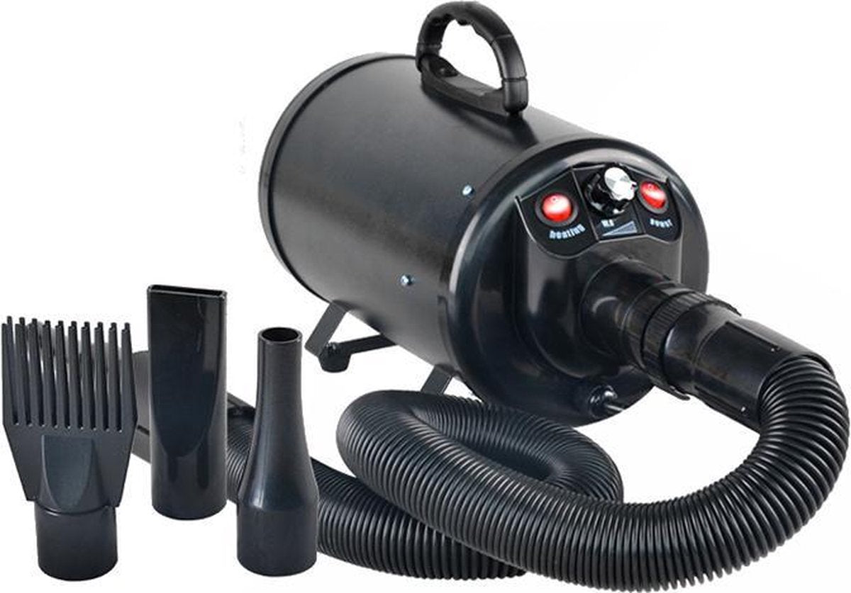 ElegaPet Professionele Zwarte Hondenföhn - Compact en Modern Design Waterblazer voor Honden - Hondenborstel met 3 Opzetstukken - Verstelbare Vermogen tot 2400W - Warme / Koude Stand