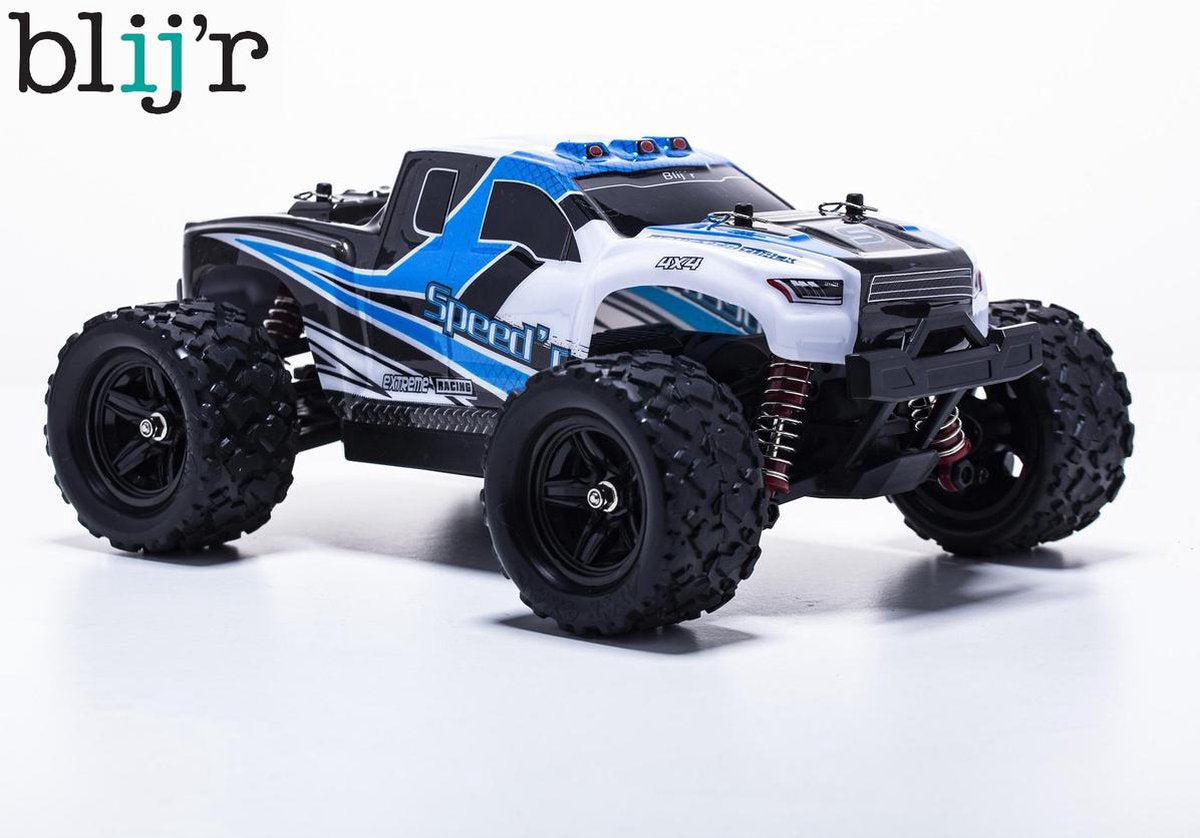 Blij'r Speed'r - RC Monster Truck 1:18 4WD RTR met extra accu 40km/h - Blauw
