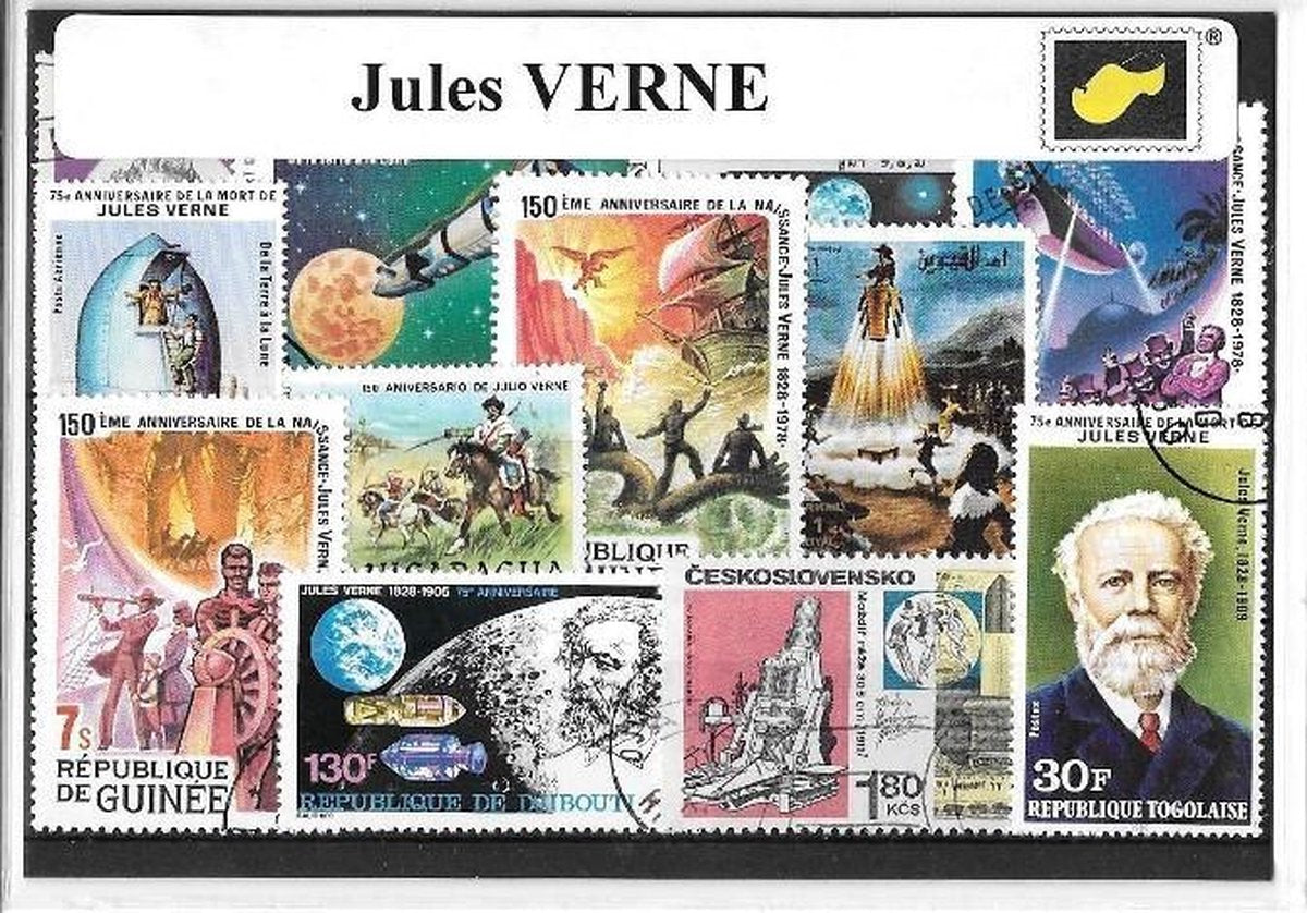 Jules Verne – Luxe postzegel pakket (A6 formaat) - collectie van verschillende postzegels van Jules Verne – kan als ansichtkaart in een A6 envelop. Authentiek cadeau - kado - schrijver - frankrijk - boek - auteur - diepzee - science fiction - sci-fi