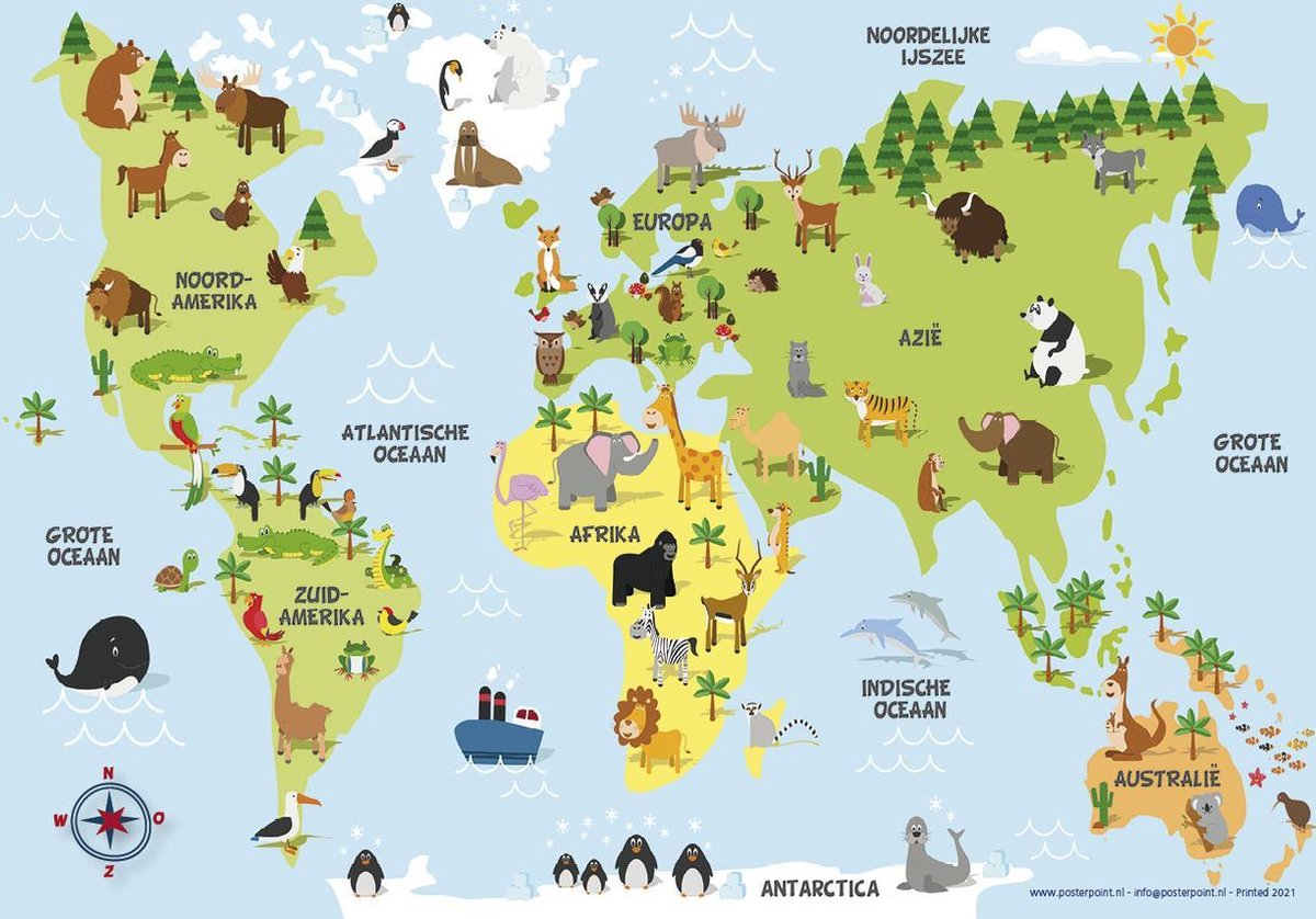 Kinder wereldkaart poster - 70 x100 cm