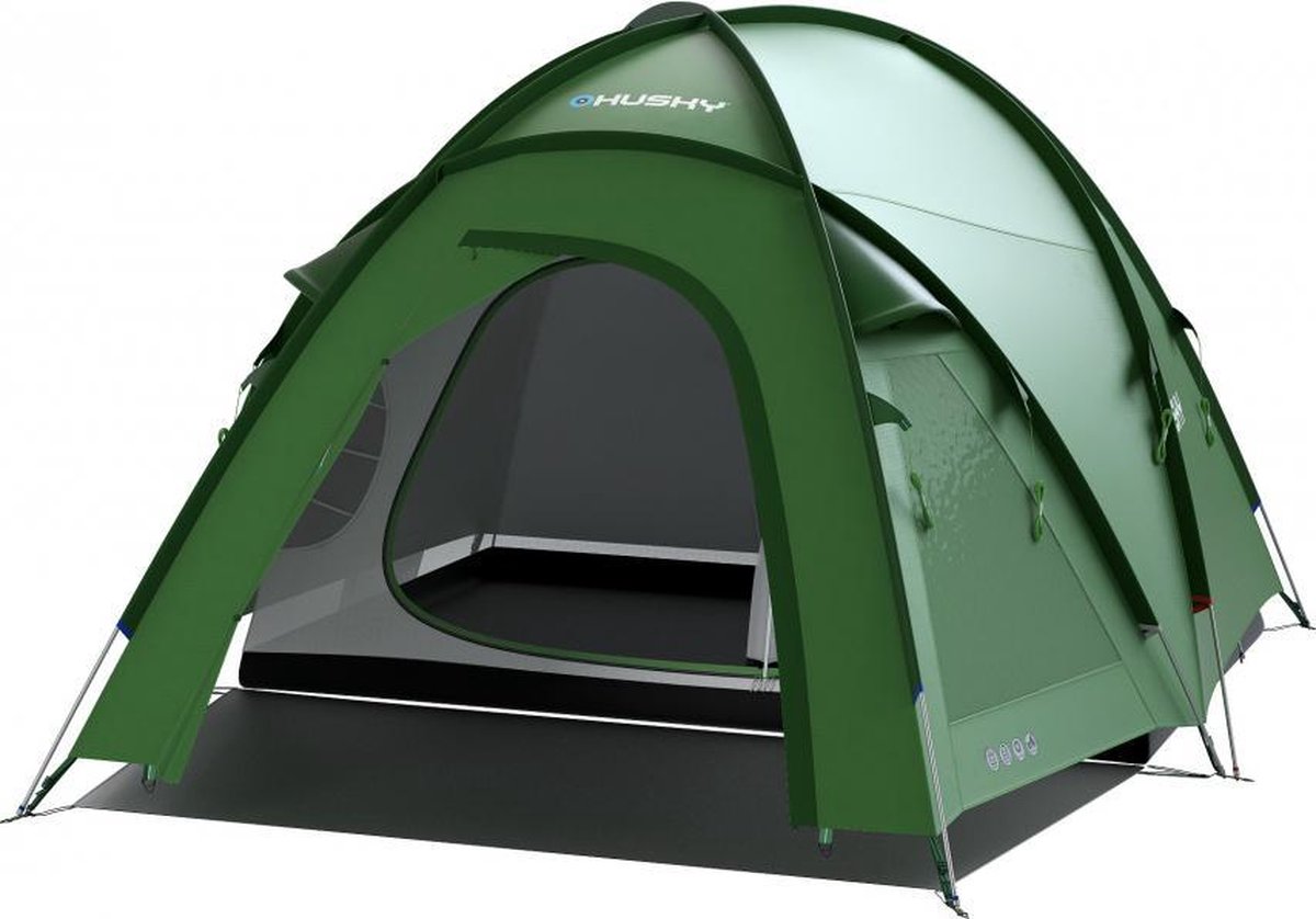 Husky Familietent BIGLESS 400 cm Polyester - Groen - 5 Persoons - Tent - Tenten - Tent voor 5 Personen - Groene Tent - Camping Tent - Draagbare Tent - UV-bescherming Waterdicht - Lichtgewicht Familie tent - Olijf/Donkergrijs Tenten - Koepeltenten