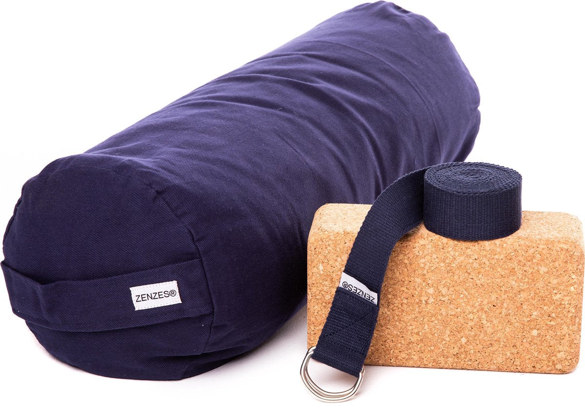Zenzes PRO bolster met yogariem en yogablok - marine blauw