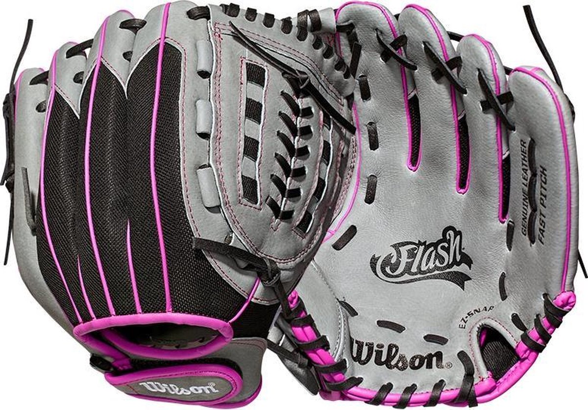 Wilson Honkbal - MLB Softbal Handschoen - A400 - Flash - Kinderen - Zwart/Paars - 11