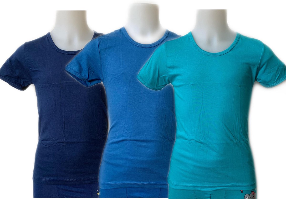 Embrator 3-stuks Jongens T-shirt blauw mix maat 116/122