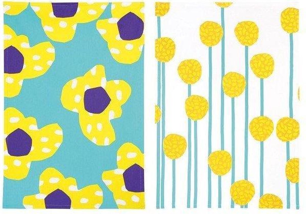 &Klevering - Theedoek - Flower- Groen - Set van 2