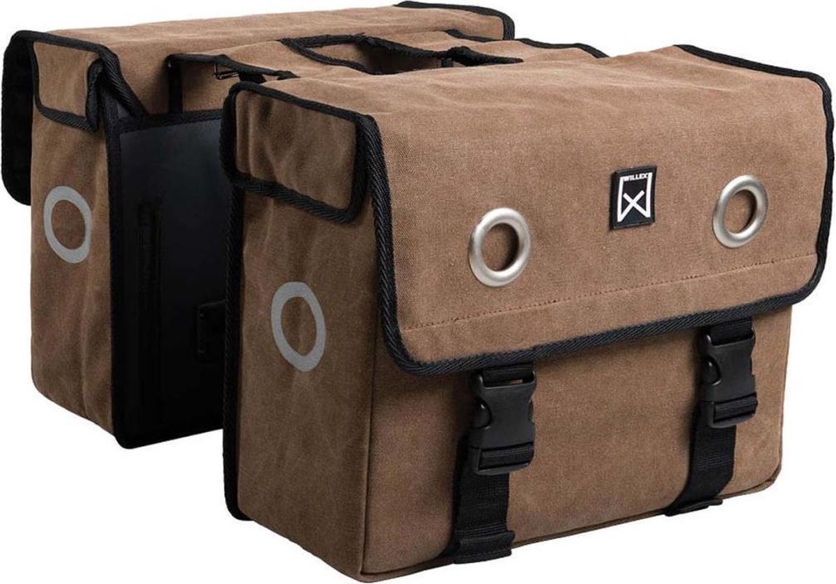 Willex canvas Dubbele Fietstas - 46 liter - Bruin