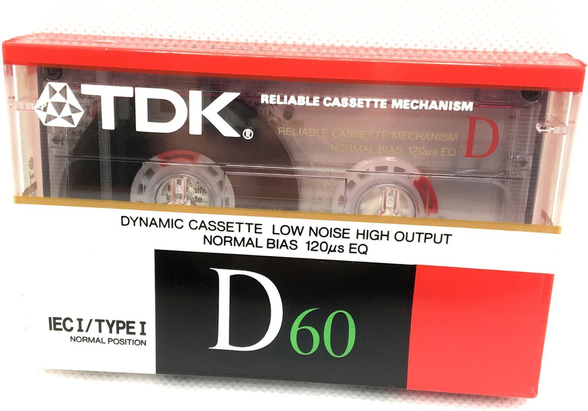 Audio Cassette Tape TDK D-60 normaal Position typeI / Uiterst geschikt voor alle opnamedoeleinden / Sealed Blanco Cassettebandje / Cassettedeck / Walkman.