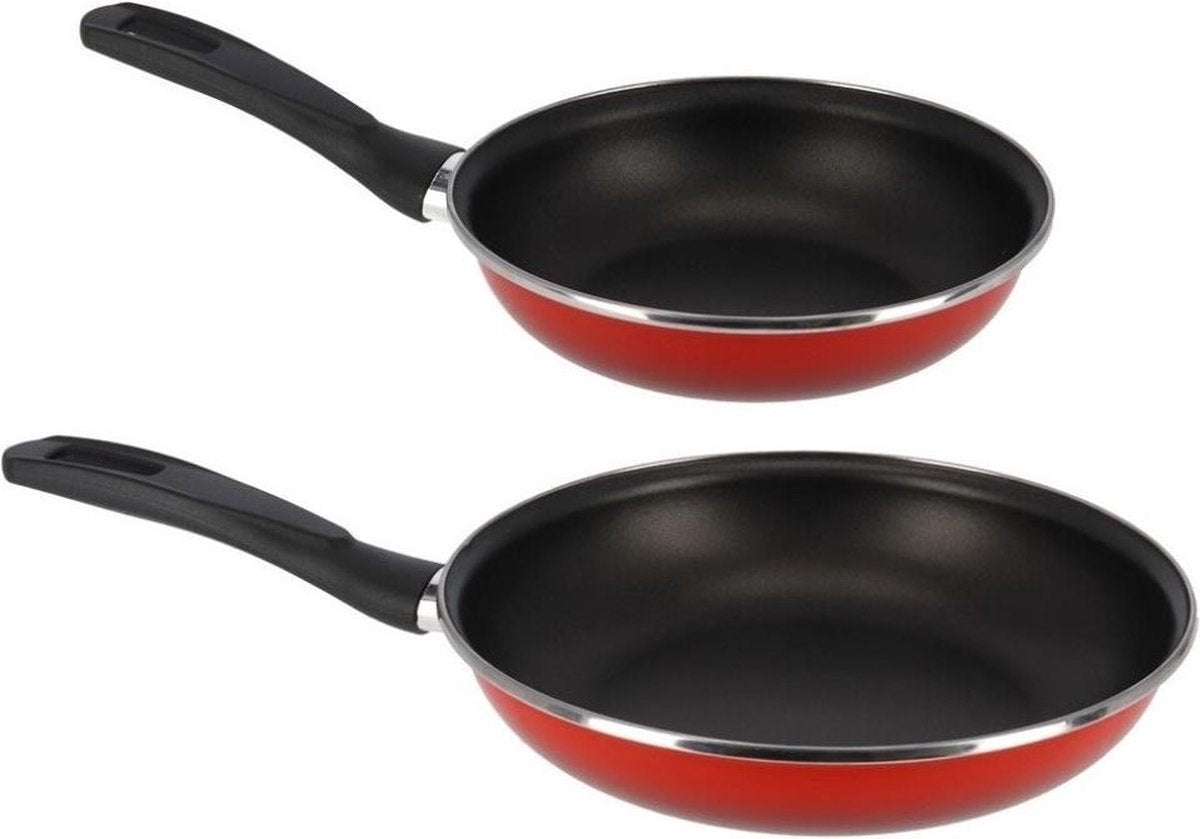 2x formaten koekenpannen set rood Merida - 28 en 22 cm diameter - Braadpannen/bakpannen