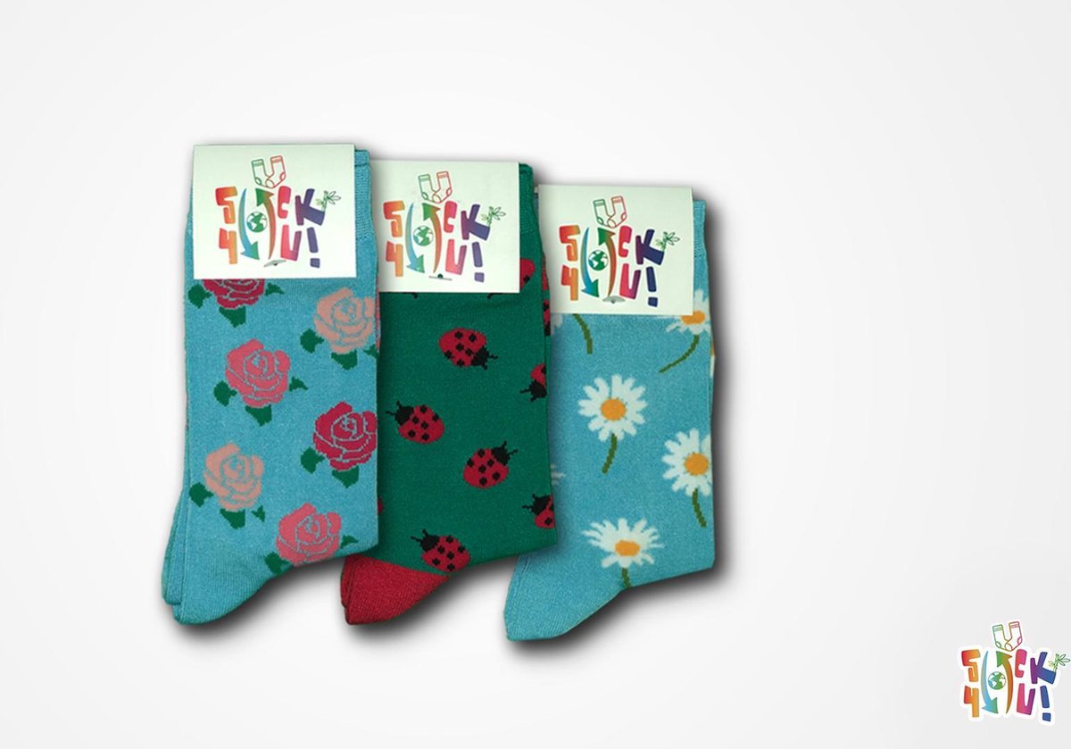 Sockyou box B9 - 3 paar vrolijke bamboe sokken - Maat 35-40 - Bloemen box