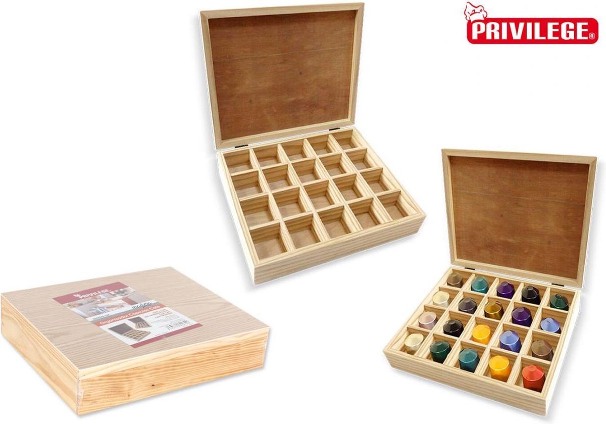 Privilege Houten Capsule Organiser - voor 20 capsules - 30 x 25 x 6 cm