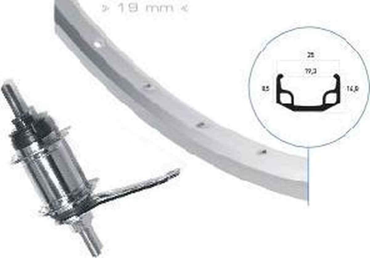 Hzb achterwiel 24 inch etrto 507 alu remnaaf zilver