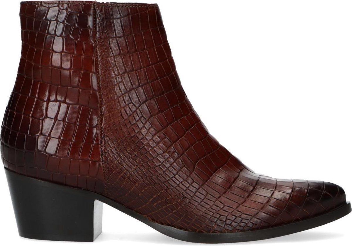 Manfield - Dames - Bruine enkellaarsjes met crocoprint - Maat 38