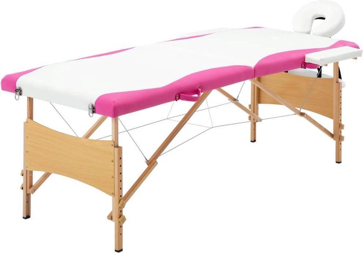 Medina Massagetafel inklapbaar 2 zones hout wit en roze