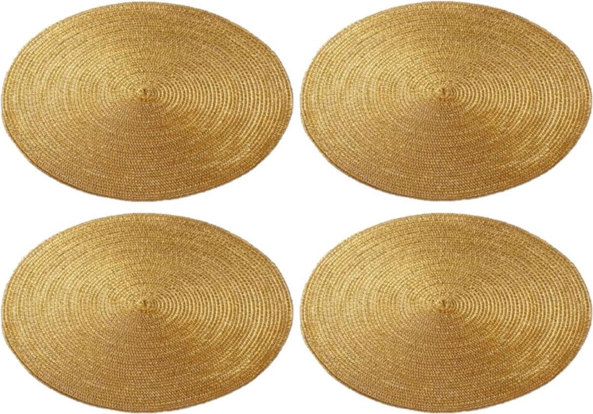 12x stuks ronde placemats goud polypropeen 38 cm - Placemats/onderleggers - Tafeldecoratie