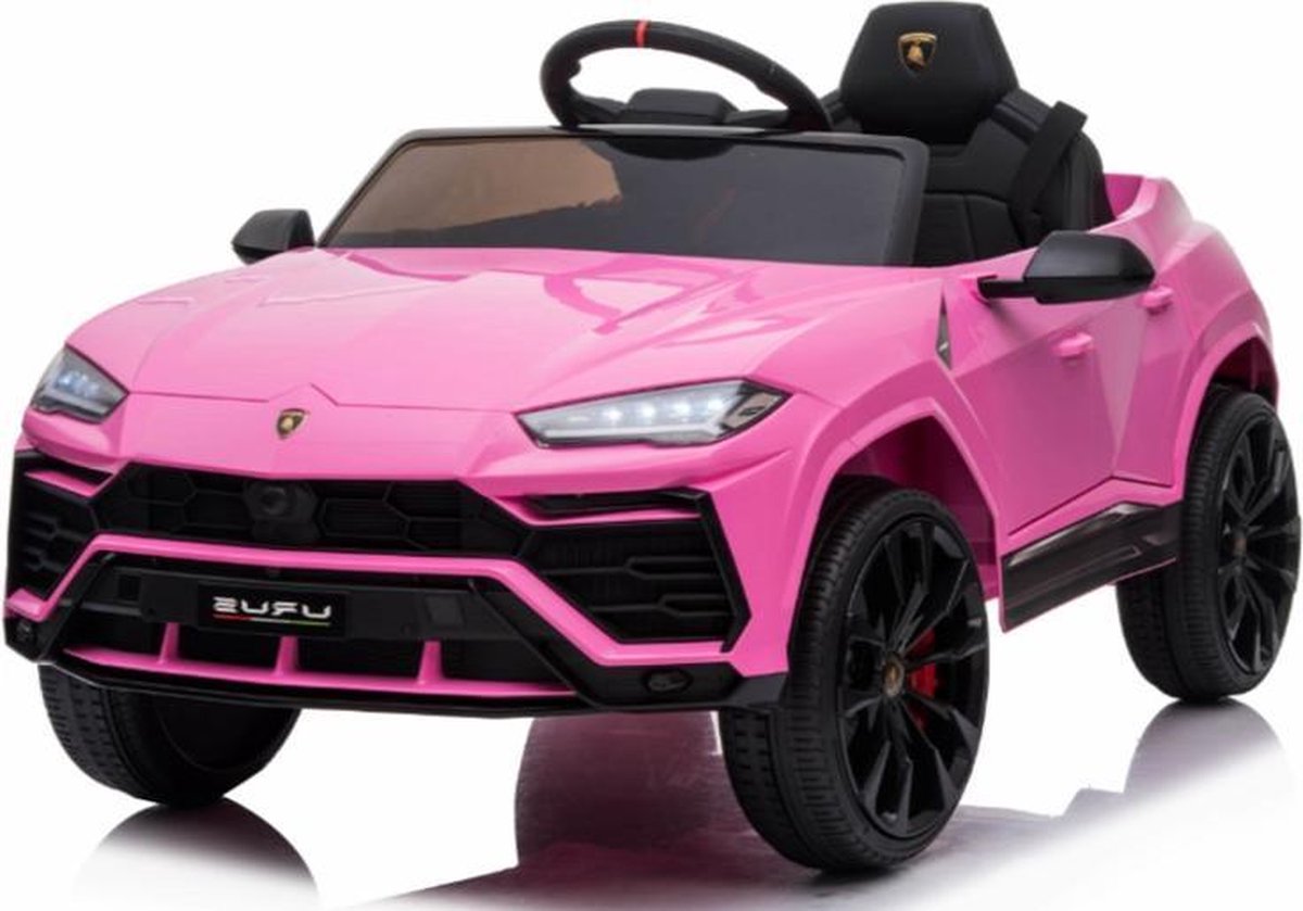 Lamborghini Urus elektrische kinderauto 12v - roze - Afstandsbediening - FM radio - leer