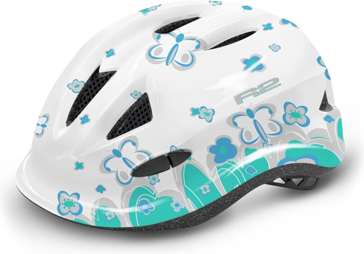 R2 Lucky Kinderen Fietshelm Wit/Blauw Vlinders XXS 46 - 50cm
