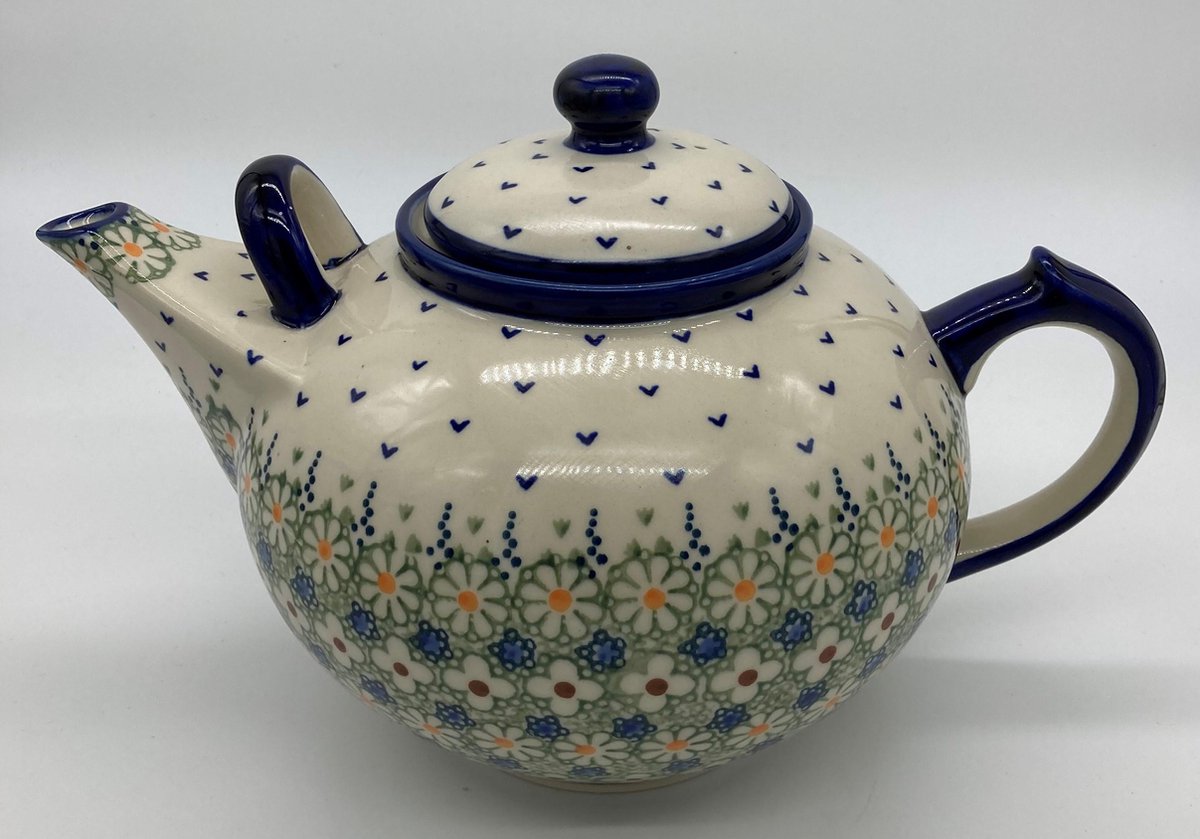 Bunzlau keramiek theepot witte bloem