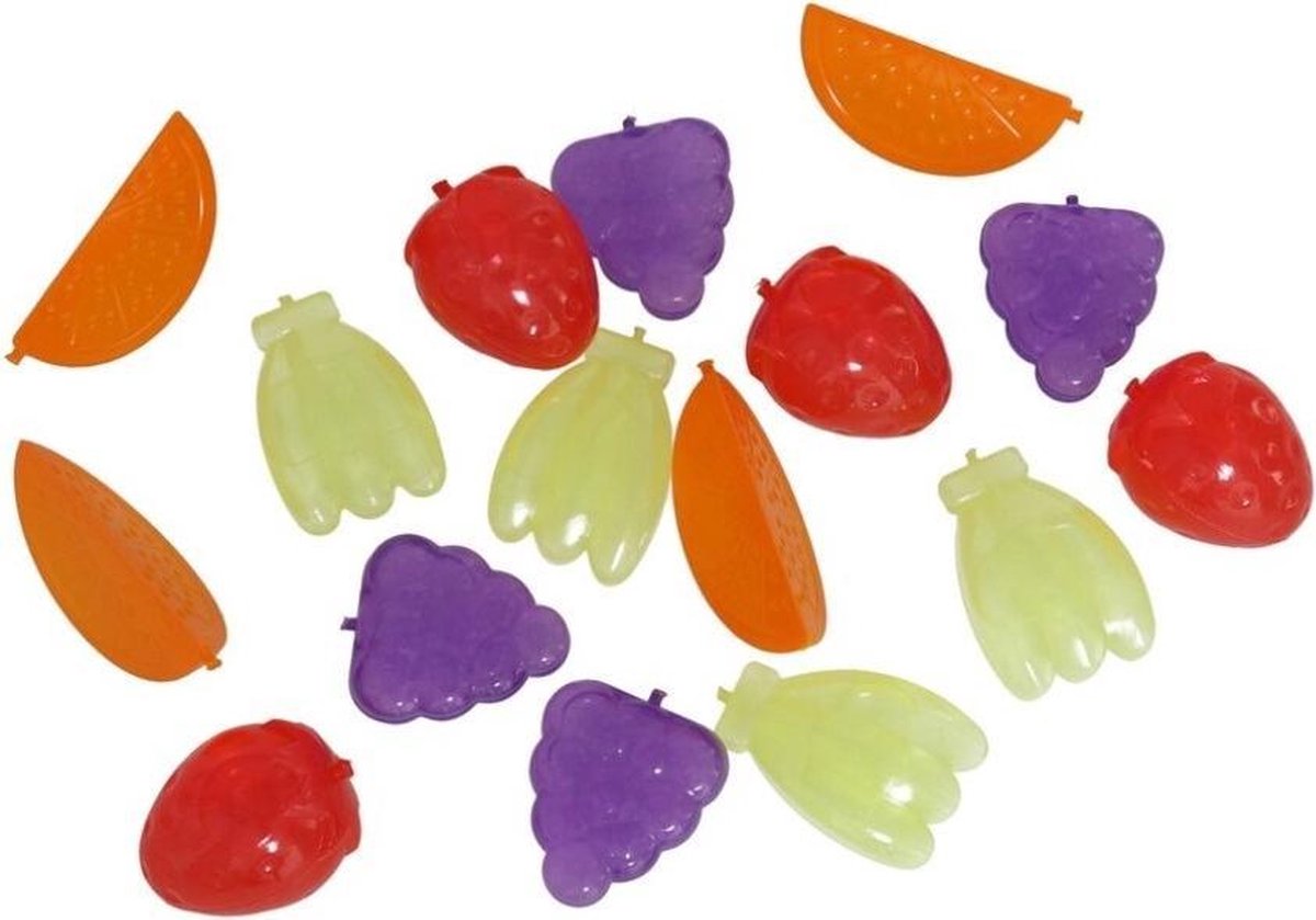 16x stuks ijsblokjes fruit vormen herbruikbaar - Plastic ijsblokjes - Verkoeling artikelen - Gekoelde drankjes maken