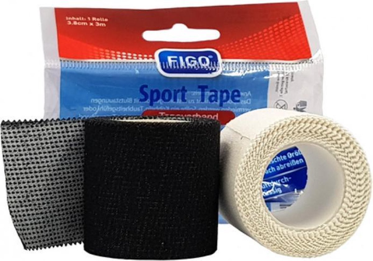 Figo Sporttape zwart en wit - 3 stuks - Blessure - Schaafwond & brandwond - Verzacht de pijn