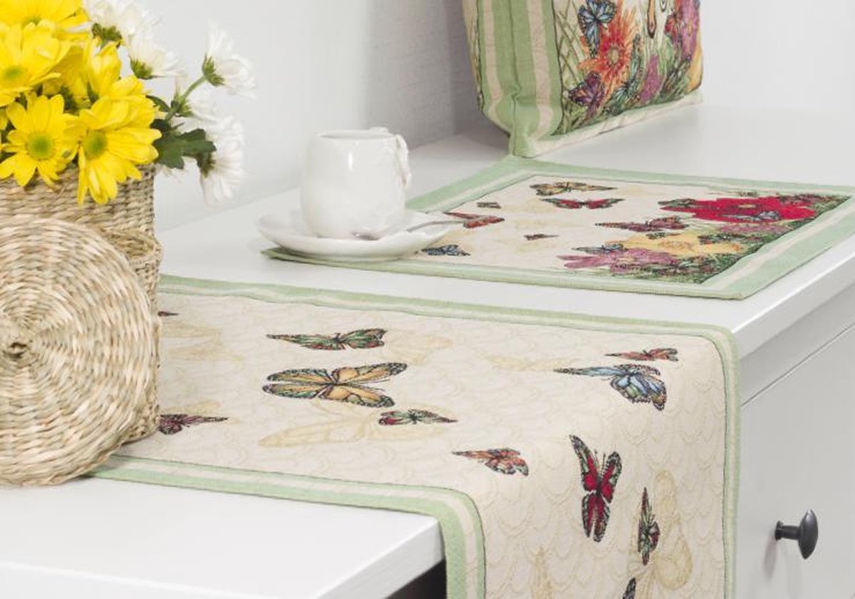 Tafelkleed serie - Luxe gobelinstof - Vlinder -  Loper 100 cm