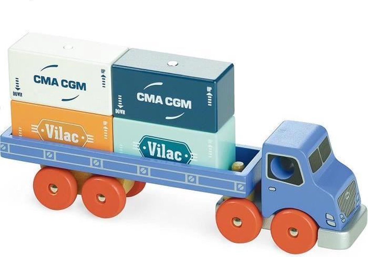 Vilac houten vrachtwagen met containers - handgemaakt