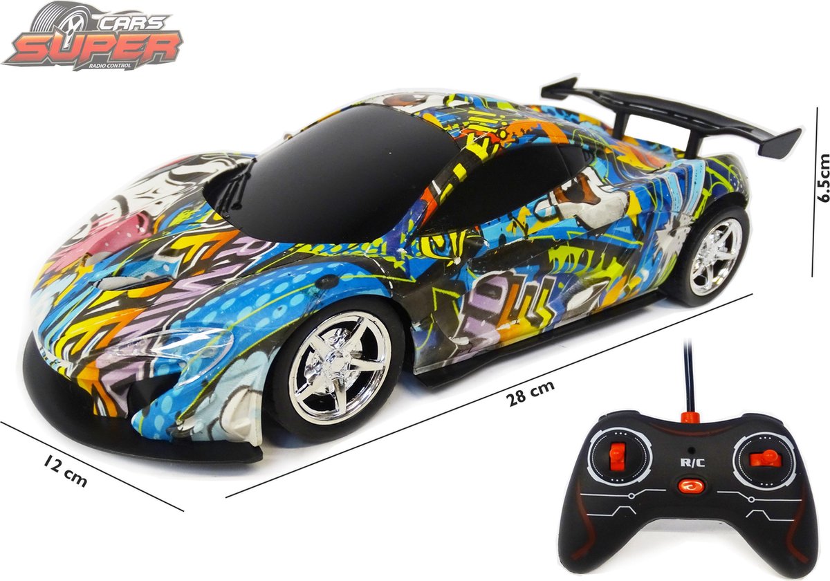 Rc auto met Led koplampen 1:16 - Radio grafisch Sport Car (28CM)