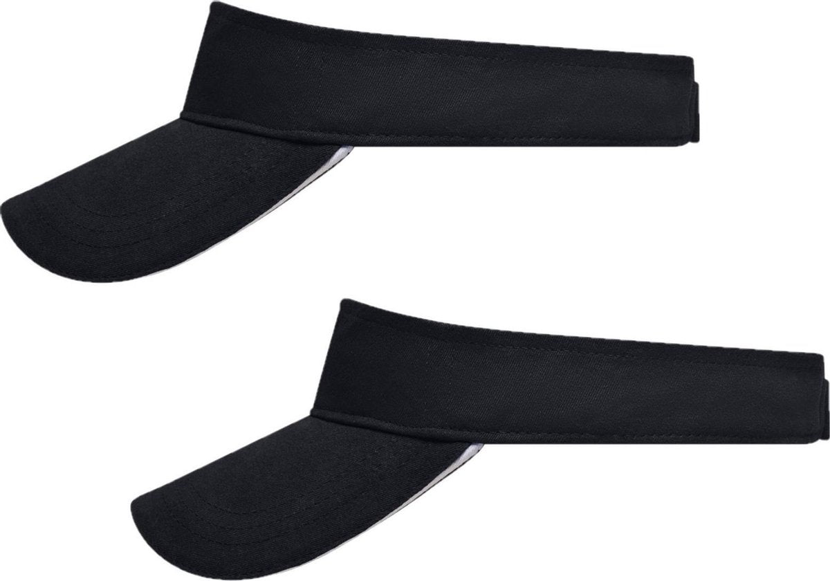 Set van 2x stuks zonneklep zwart/wit uni kleuren 47 cm - zonnehoedjes voor volwassenen  zwart/wit