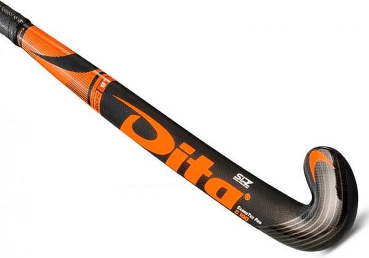 Dita Carbotec Pro C100 L-Bow Hockeystick - 36.5 Inch - Zwart/Fluo Rood