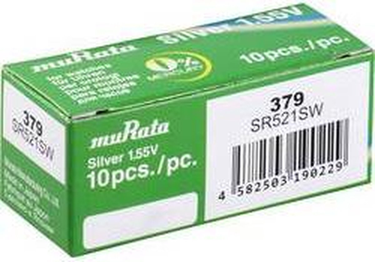 379 Knoopcel Zilveroxide 1.55 V 16 mAh Murata SR521SW-PBWW 10 stuk(s)