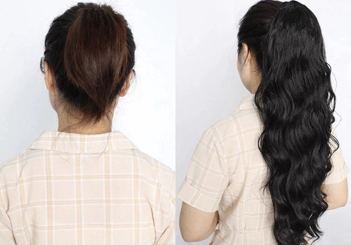 Paardenstaart Ponytail net echt haar 65cm bruin 100%Thermofibrehair