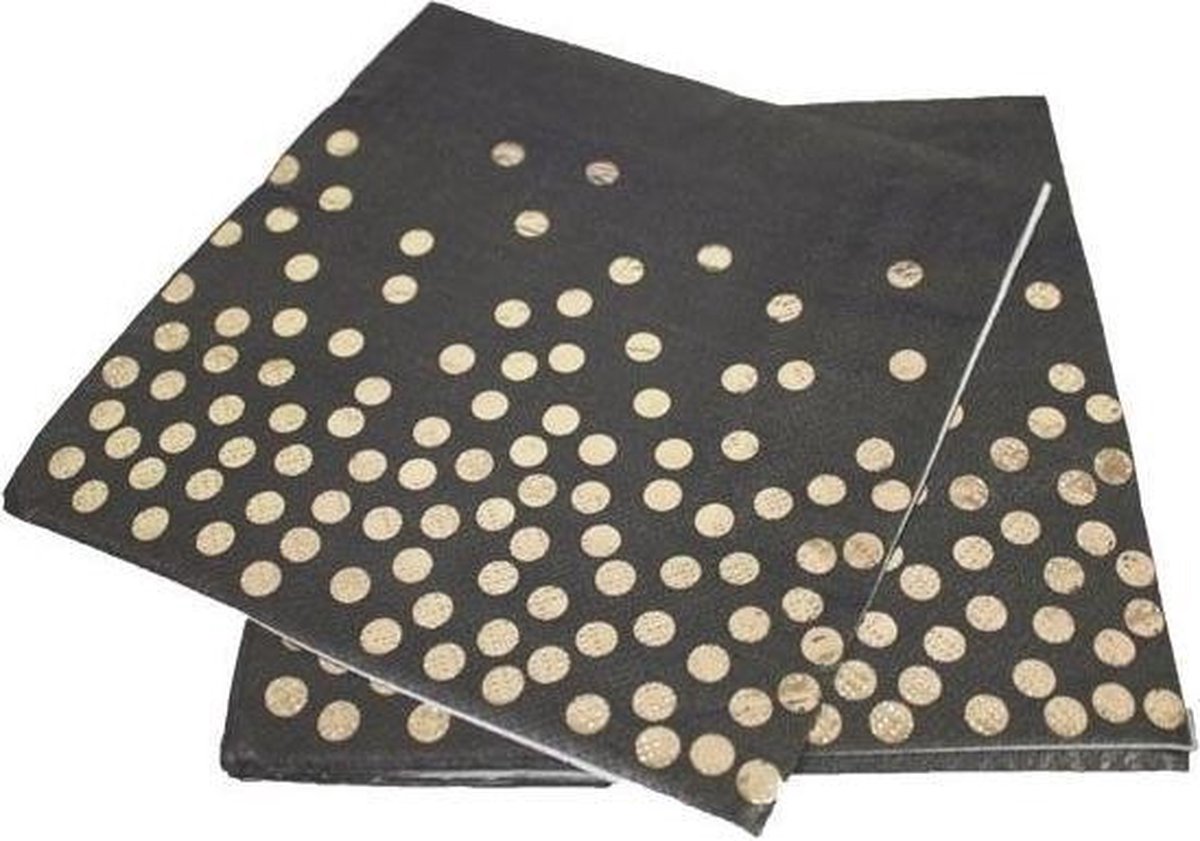 Servetten Zwart/Goud met stippen 20 stuks