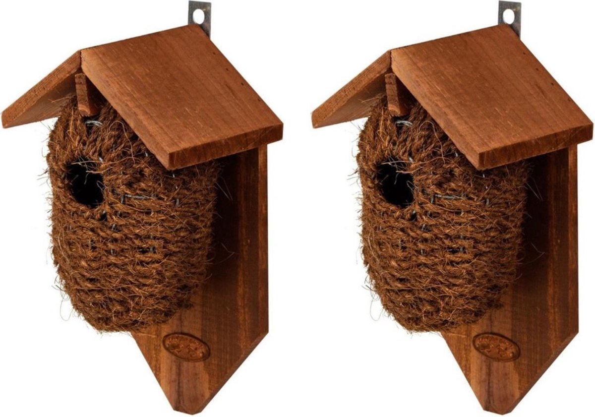 2x stuks houten vogelhuisjes/nestbuidels kokos 26 cm