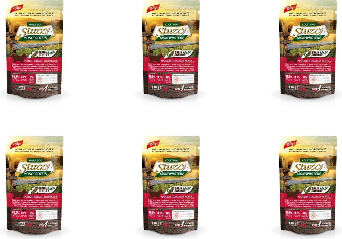 Hondenvoer - Stuzzy Dog RUND - Graanvrij Natvoer - Volledig voer - 6 x 150gr