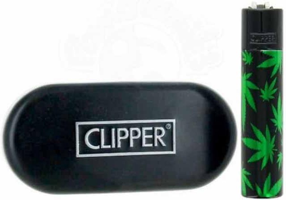 Metalen Clipper aansteker - Clipper Metal Black with Green Leaves