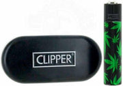 Metalen Clipper aansteker - Clipper Metal Black with Green Leaves