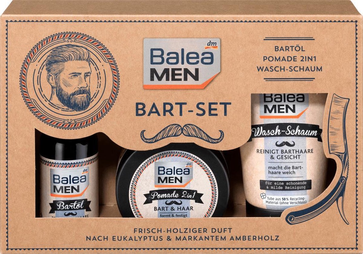 Balea MEN Geschenkset baardolie 50 ml + pommade 100 ml + wasschuim 150 ml (1 set)