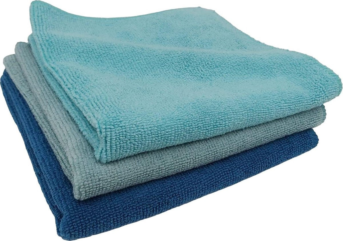 Microvezeldoekjes set van 3 in kleuren Licht Blauw/Blauw/Grijs - Schoonmaakdoek voor de WC/ Auto / Badkamer/ Keuken - Altijd handig - Snelle absorptie - Tegen stof-