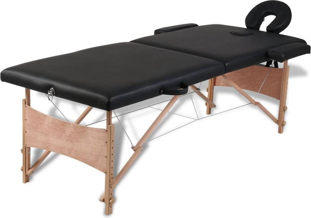 Inklapbare massagetafel 2 zones met houten frame (zwart)