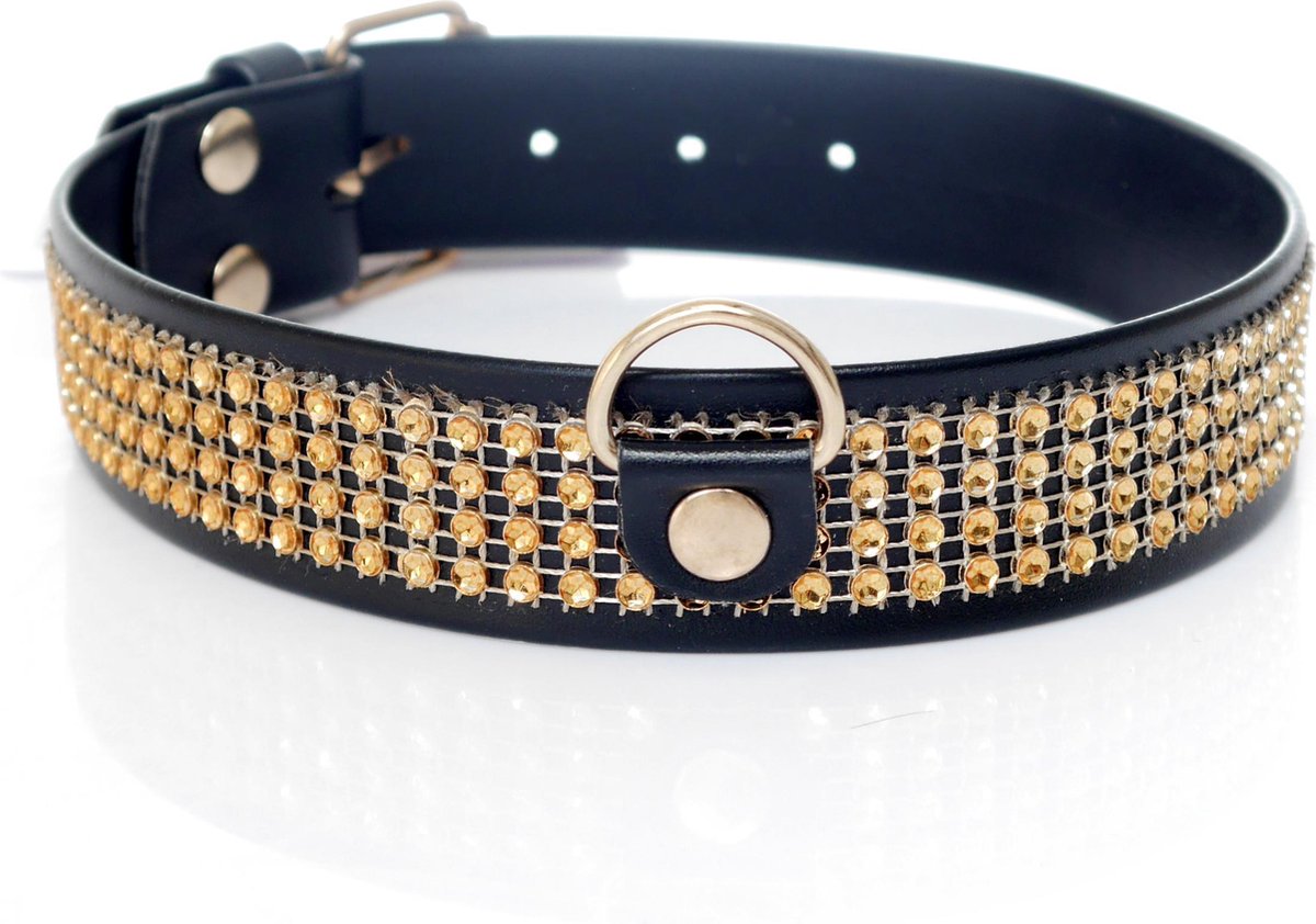 Bossoftoys - BDSM Halsband - Bondage Halsband -  luxe Collar - Luxe halsband - gouden steentjes - 3 cm - 33-00102 - Party outfit halsband