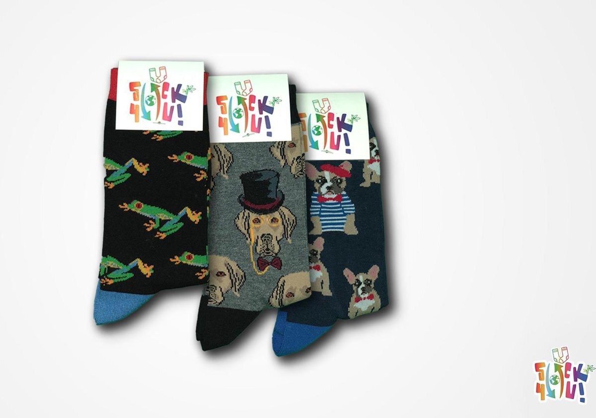 Sockyou Doos B6 paar vrolijke bamboe sokken maat 35 t/m 40 Viva la Franse bulldog